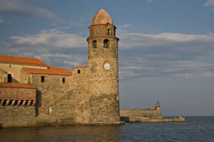 Images taken by John James in Collioure, France showing Le Clocher,l'Eglise Notre-Dame des Anges et le Clocher and colourful Catalan Boats  